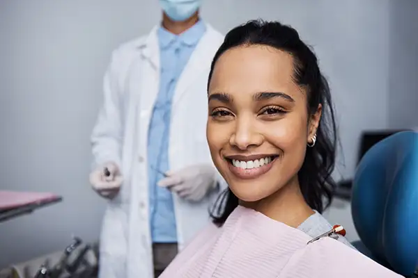 Young woman ready to receive her dental exam